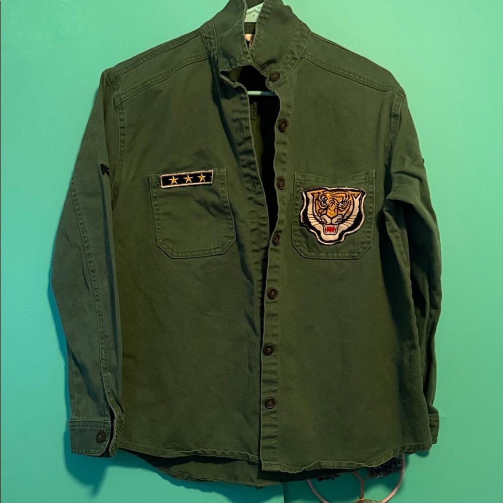 Forever 21 Olive Military Jacket with Tiger Patch